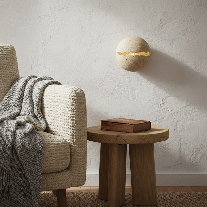 Howard Spherical Egg Shape Travertine Wall Light | Ping – pinglighting.de