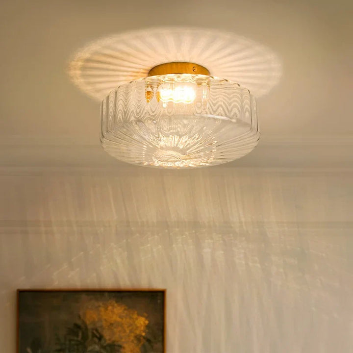 Round Ribbed Glass Rowena Modern Round Ribbed Glass Brass Ceiling Light | Ping ...