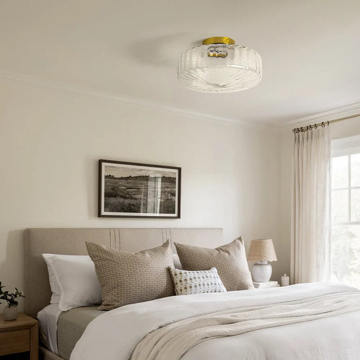 Rowena Modern Round Ribbed Glass Brass Ceiling Light | Ping ...